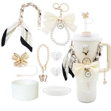 Imagem de Conjunto de acessórios de copo Stanley para copo de 1,134 g e 850 g, incluindo alça de alça de garrafa de água, chaveiro de laço, anel de copo, botas de silicone brilhante, topo de palha de borboleta