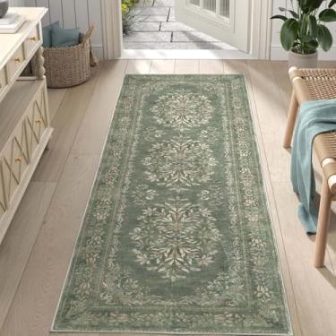 Imagem de jinchan Tapete de corredor 6 x 20 cm design envelhecido floral vintage - lavável na máquina, antiderrapante, macio, fino, lã sintética, cozinha, tapete de Natal para casa de fazenda, quarto