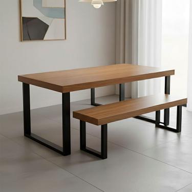 Imagem de Conjunto Mesa Industrial Bernardo 1,80m Ferragem Preta com Banco Industrial Bernardo