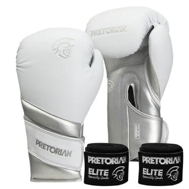 Imagem de Kit Pretorian Boxe Muay Thai Elite Luva e Bandagem Cinza Cla-Unissex