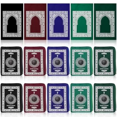 Imagem de Tapete portátil de oração de viagem com bússola 60 x 100 cm muçulmano islâmico impermeável tapete de oração de poliéster com bolsa de bolso para presentes Ramada Eid (15)