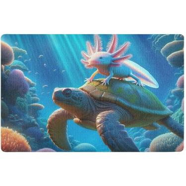 Imagem de TSENQUE Tapete personalizado de tartaruga marinha axolote outono bonito tapete de porta externo tapete de porta interior para entrada de casa outono tapete externo 81 cm x 50 cm