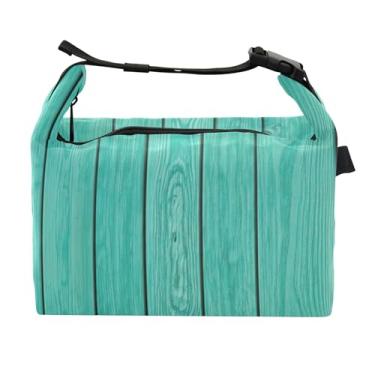 Imagem de TSENQUE Lancheira de madeira turquesa com texturas para mulheres, lancheira portátil, lancheira para trabalho, linda bolsa térmica floral isolada para o trabalho