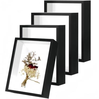 Imagem de Moldura oca de madeira de vidro HD, moldura de caixa de sombra, 15 x 20 cm, molduras para prensagem de flores, caixa de exibição de conchas, caixa de sombra memorial para animais de estimação (preto