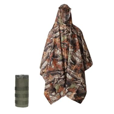 Imagem de Poncho de chuva adulto plus size com capuz, poncho camuflado à prova d'água, poncho militar para acampamento, caminhada, pesca, viagens e ao ar livre. Fácil de embalar. Árvore