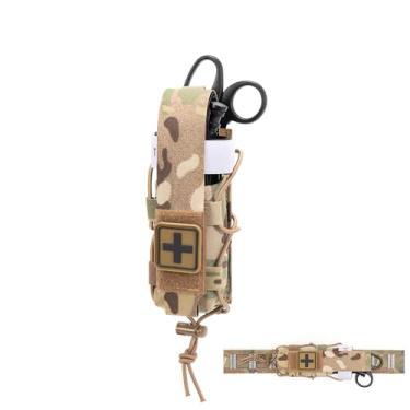 Imagem de CLTAC Suporte de torniquete tático e suporte de tesoura vertical e horizontal para cinto e colete, bolsa Molle TQ com corte a laser ajustável/bolsa utilitária para lanterna EDC com patch cruzado e