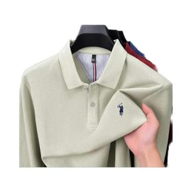Imagem de Camisa Polo Masculina De Manga Longa 100% Algodão Marca Designer Luxo 