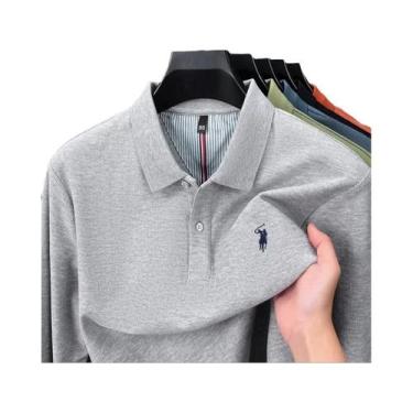 Imagem de Camisa Polo Masculina De Manga Longa 100% Algodão Marca Designer Luxo 