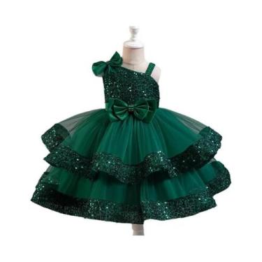 Imagem de Vestido De Princesa Com Gola Irregular E Laço De Lantejoulas Para Meni