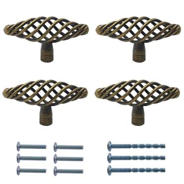 Imagem de AUXBC 6 peças puxadores ovais de armário de gaiola de 7,4 cm de comprimento de ferro bronze antigo puxadores de gaveta de orifício único com parafusos de montagem para cômoda de cozinha, guarda-roupa