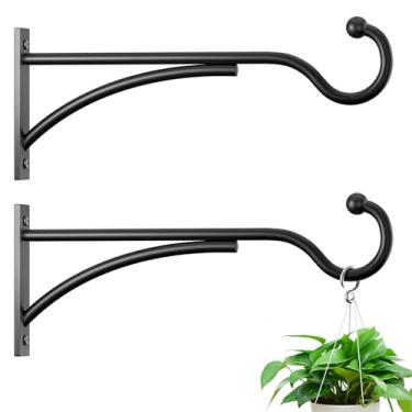 Imagem de saffruff Pacote com 2 ganchos de parede para pendurar plantas ao ar livre: suporte de metal para cestos pendurados, comedouros de pássaros, sinos de vento, cestas de flores, tapete de ioga, lanternas