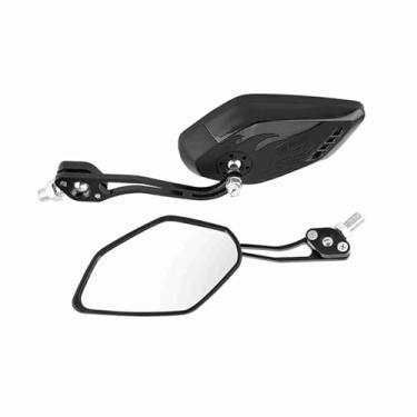 Imagem de Vroomoto Espelhos retrovisores, espelhos laterais de alumínio com padrão de chama para motocicleta, visão ultra clara, parafuso de junta ajustável, adequado para a maioria das motos e (preto)