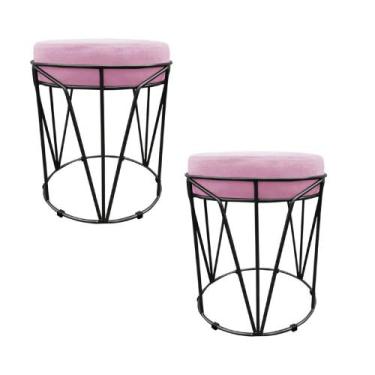 Imagem de Kit 02 Puff Babu Suede Base Preto - DRossi, Rosa Bebê