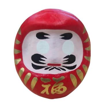 Imagem de OTERADO Boneca Daruma japonesa, pingente tradicional de boa sorte, vermelho, pintado à mão, 8 cm, estatueta de conquista de objetivo, feita no Japão