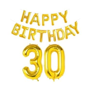 Imagem de Balões De Folha Dourados De Feliz Aniversário 15 Peças Decoração De Fe
