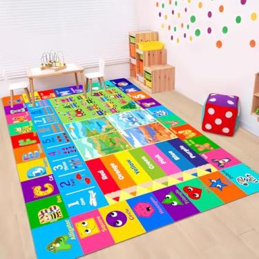 Imagem de Mfmiudole Tapetes infantis para sala de jogos, tapete educativo macio e antiderrapante com alfabeto ABC, números, tapete de brincar para crianças, tapete de sala de aula para crianças pequenas