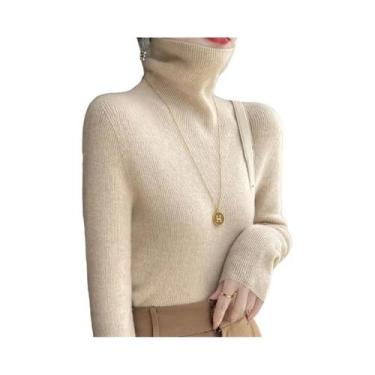 Imagem de Suéter Feminino De Tricô Gola Alta Outono Inverno De Alta Elasticidade