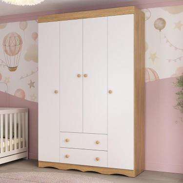 Imagem de Guarda-roupa Infantil 122cm 4 Portas E 2 Gavetas Realeza Multimóveis Mp4453 Madeirado/branco Madeirado/branco