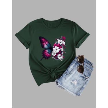 Imagem de Camiseta Tshirt Feminina Borboleta E Flores Color Em Algodão - MB Spor