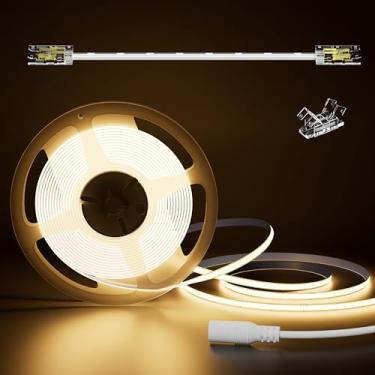 Imagem de PAUTIX Fita de LED COB de 5 mm 16,4 pés/5 m 2700K branco quente 504 LEDs/m, 5000lm CRI90+ fita de LED flexível super brilhante DC24V para projetos de iluminação DIY de gabinete doméstico (fonte de