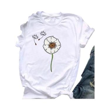 Imagem de Camiseta Feminina De Verão Com Estampa De Borboleta E Dente-de-leão, C