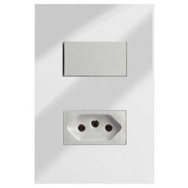 Imagem de Cj Simples + Tomada 10A 4X2 - Recta Espelhada Prata Gloss