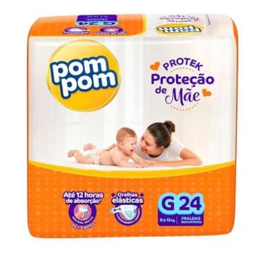Imagem de Fralda Infantil Pom Pom Derma Protek Tamanhos, G, 24