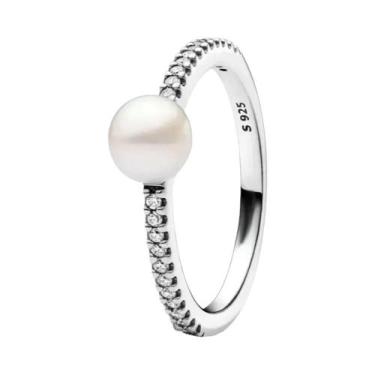 Imagem de Anel Feminino De Prata 925 Com Pérola E Flor De Lótus Em Formato De Co