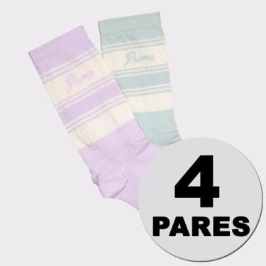 Imagem de Kit Meias Puma Cano Longo 4 Pares Feminina Lilás e Verde, 34-39