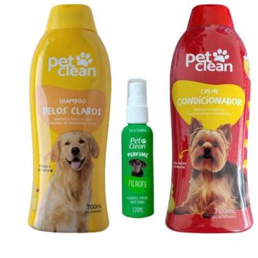 Imagem de Kit PetClean Shampoo Pelos Claros + Condicionador + Perfume - Pet Clea
