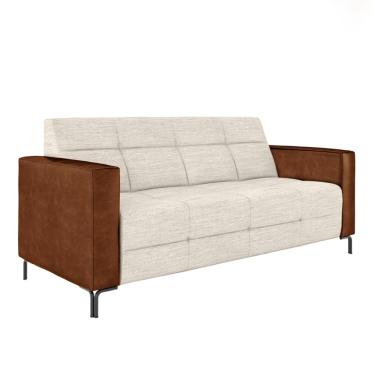 Imagem de Sofá Living Decorativo Houston 2 Lugares 180cm Pés em Metal Linho/PU Off White/ Marrom G33 - Gran Belo