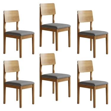 Imagem de Kit 6 Cadeiras para Sala de Jantar Pés Madeira Maciça Ana Cinamomo/Cinza