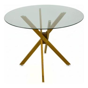 Imagem de Mesa Jantar 90cm Redonda Vidro Temperado Base Akemi Pé Eucalipto Escri