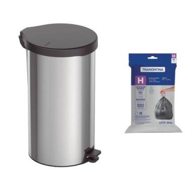 Imagem de Lixeira Tramontina New com Pedal 20L Redonda Inox Polido + Saco de Lix