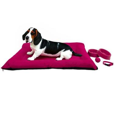 Imagem de Kit Colchonete Pet Grande com Comedouro Coleira Bolinha Fofos - Supri 