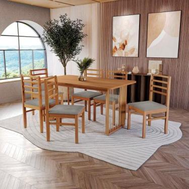 Imagem de Conjunto Sala de Jantar Elisa em Madeira Maciça 6 Cadeiras Boucle Cinz