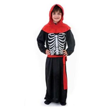 Imagem de Fantasia Morte Infantil Túnica Com Esqueleto de Halloween Com Capuz e 