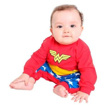 Imagem de Fantasia Mulher Maravilha Bebe Macacão Longo Sulamericanas, G 7 - 9 Me
