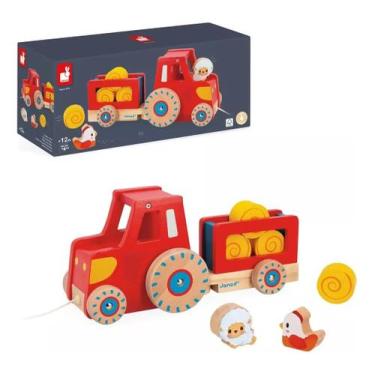 Imagem de Brinquedo Trator Cordão de Puxar Fazenda Infantil de Madeira Educativa