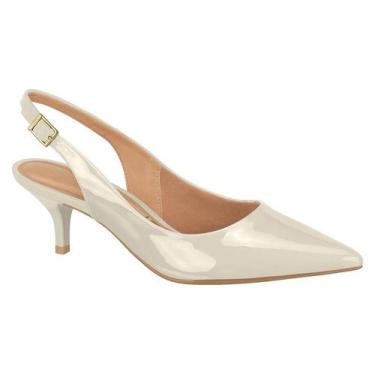 Imagem de Scarpin Salto Baixo Bico Fino Verniz Vizzano Slingback, Branco off ver