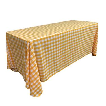 Imagem de LA Linen Toalha de mesa retangular quadriculada de poliéster, 228 cm x 335 cm, amarelo escuro e branco, amarelo 147/branco