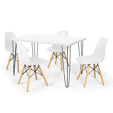 Imagem de Conjunto Mesa de Jantar Hairpin 130x80 Branca com 4 Cadeiras Eames Eiffel - Branco