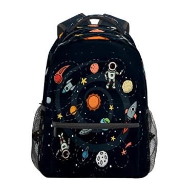 Imagem de Mochila escolar para meninos e meninas, universo, espaço, foguete, planeta, astronauta estudante, bolsa de ombro para meninos e meninas, leve, durável, bolsa de viagem para trilhas,
