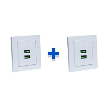 Imagem de Kit 2 Espelhos de Tomadas Duplo Reto com 2 Usb 4.9A COR:BRANCO