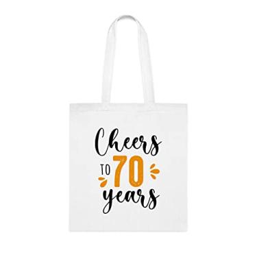 Imagem de Bolsa Cheers To 70 Years Tote Bag, presente de 70º aniversário, bolsa de ombro, bolsas reutilizáveis, ideia de presente de cesta de Natal de aniversário, Branco