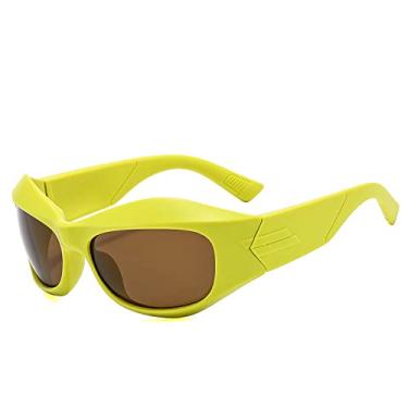 Imagem de Óculos Brancos Óculos de Sol Grandes Mulheres Designer de Luxo Esportivo Punk Óculos de Sol Masculinos Envolvendo Óculos Moda, Chá Verde, Tamanho Único