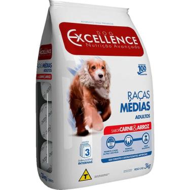 Imagem de Ração Seca Dog Excellence Carne e Arroz para Cães Adultos Raças Médias - 3 Kg