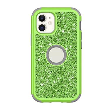 Imagem de DENSUL Capa com glitter para iPhone 14/14 Pro/14 Plus/14 Pro Max, capa brilhante cintilante, híbrida de 3 camadas, capa protetora antideslizante suporta carregamento sem fio, verde, 14 pro max 6,7 polegadas