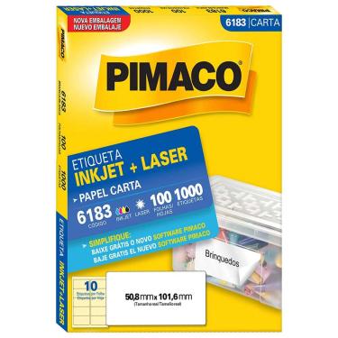 Imagem de Etiqueta Pimaco Carta Inkjet + Laser 50,8x101,6mm 100 Folhas 6183 60185