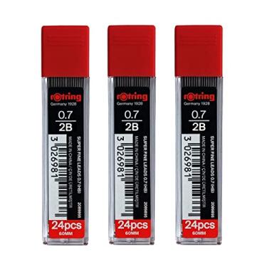 Imagem de rOtring Recargas de grafite para lápis mecânicos de 0,7 mm 2B super polímero – 72 grafite no total – Pacote com 3 tubos